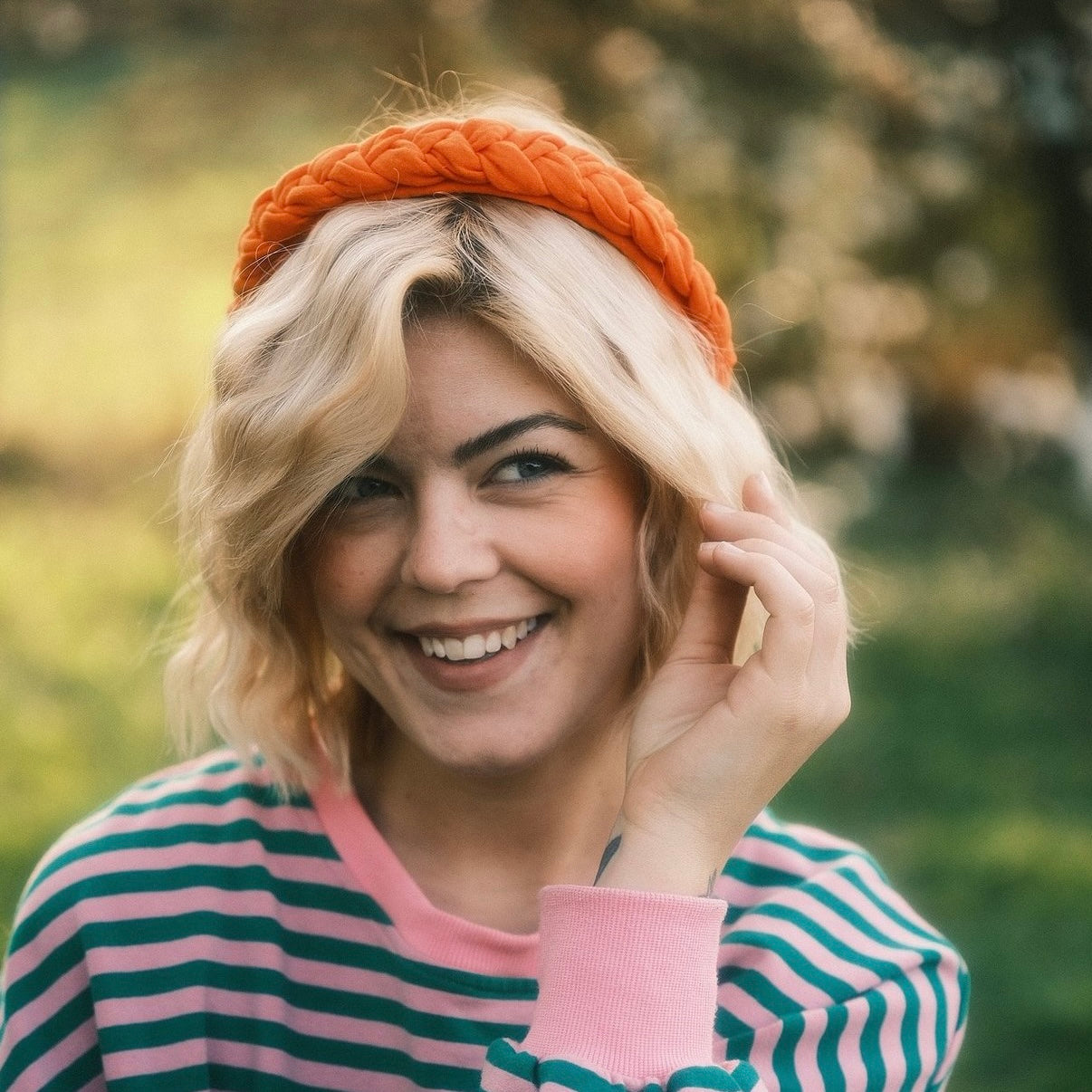 Carlotta - Orange Haarreif geflochten