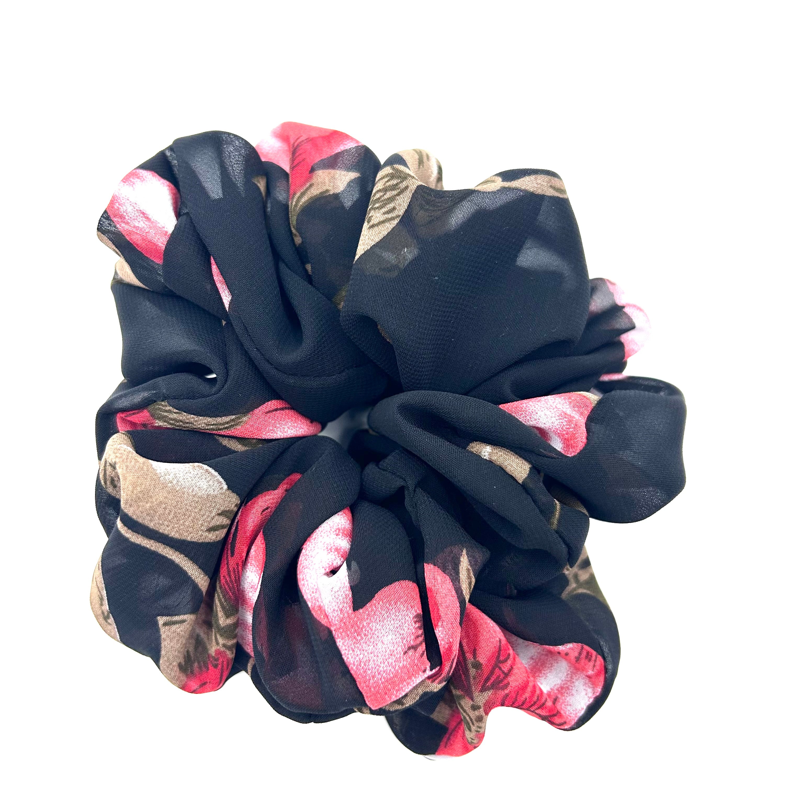 Big Scrunchie - Blumen rot/beige/schwarz