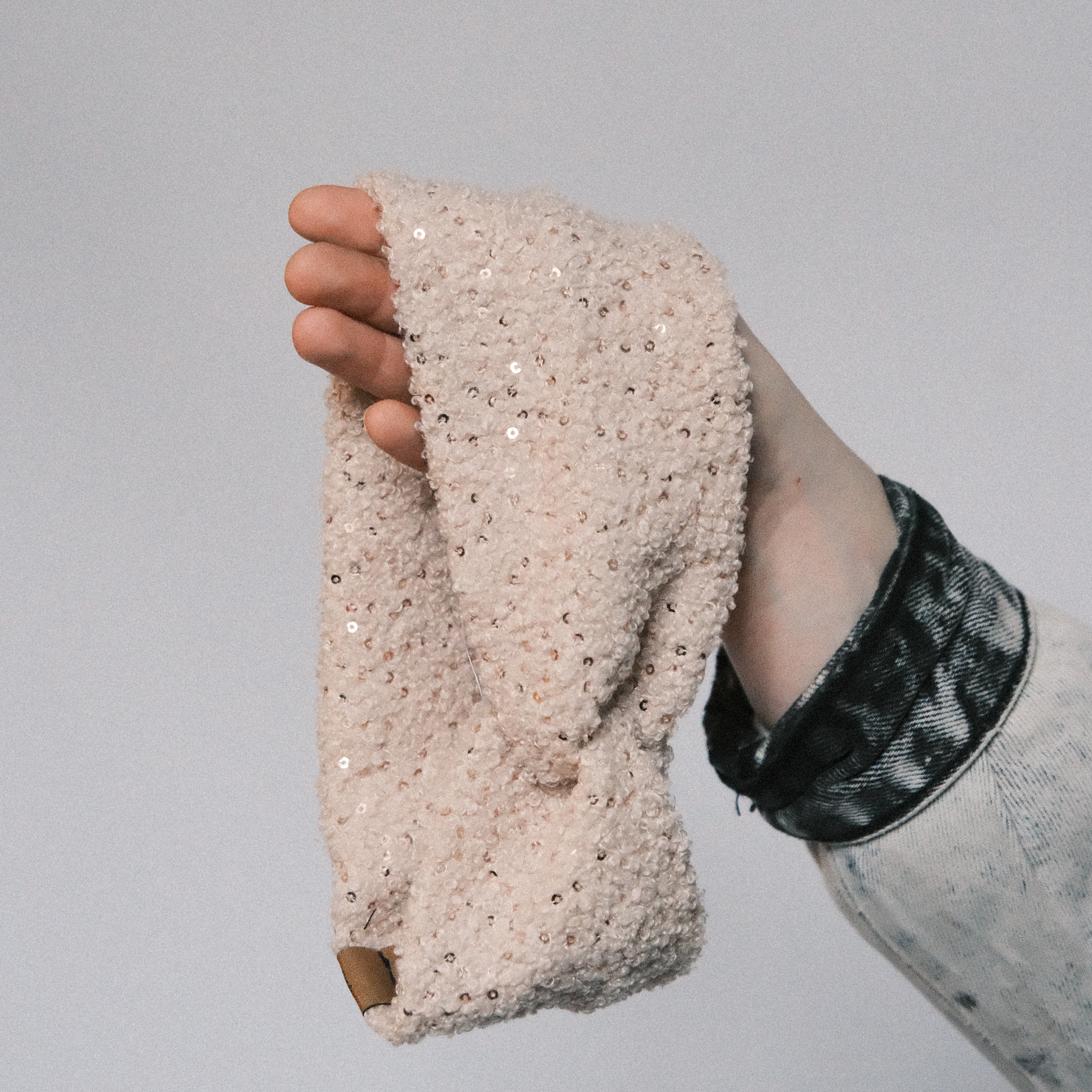 Basic Haarband - Teddy Pailletten Beige