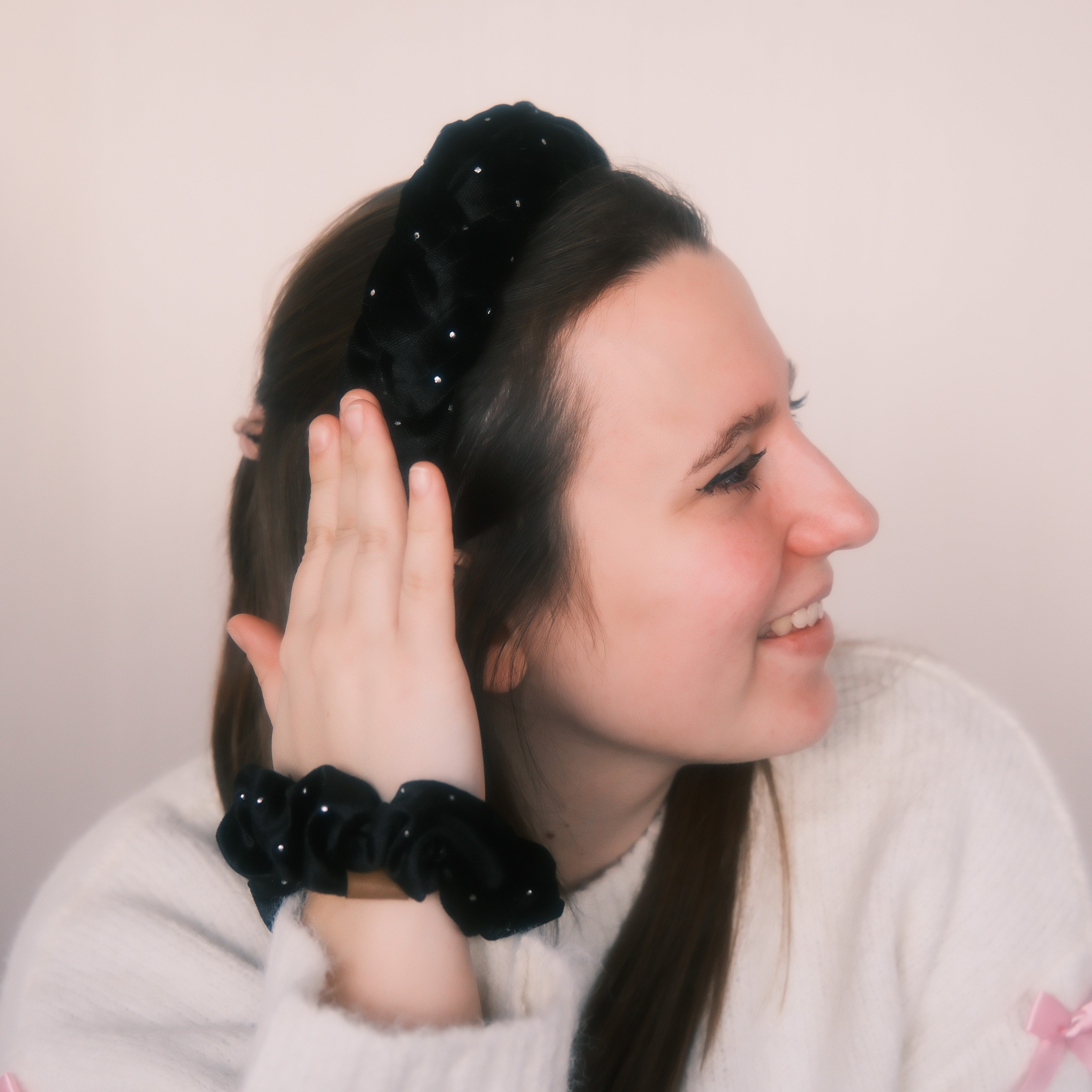 Scrunchie - Samt Punkte Silber