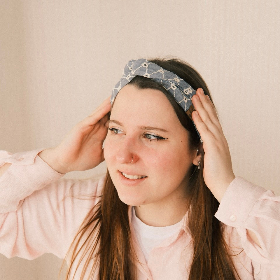 Drahthaarband schmal - Polka Stick Denim