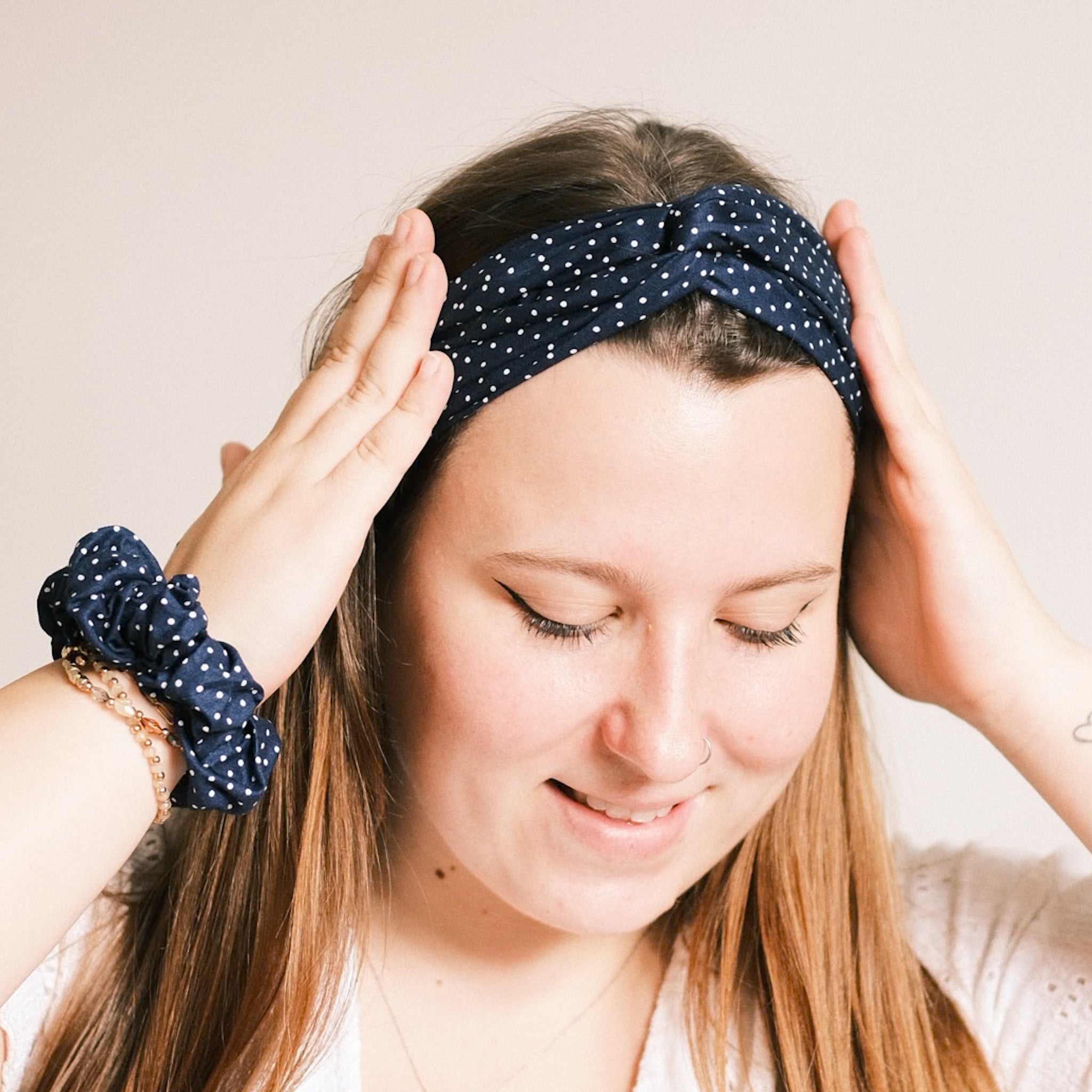 Drahthaarband schmal - Polka Dots Mini Blau