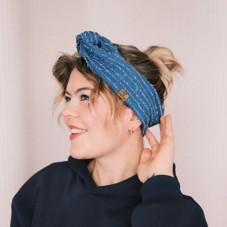 Drahthaarband schmal - Jeans Streifen Dunkel