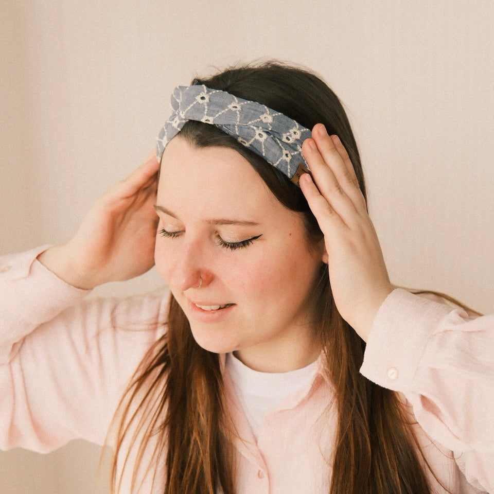 Drahthaarband schmal - Polka Stick Denim