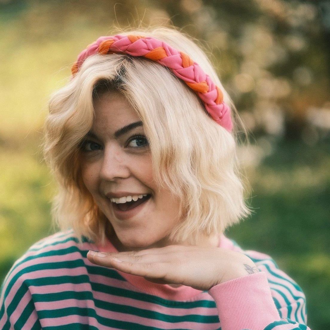 Lola pink/ orange - geflochtener Haarreif