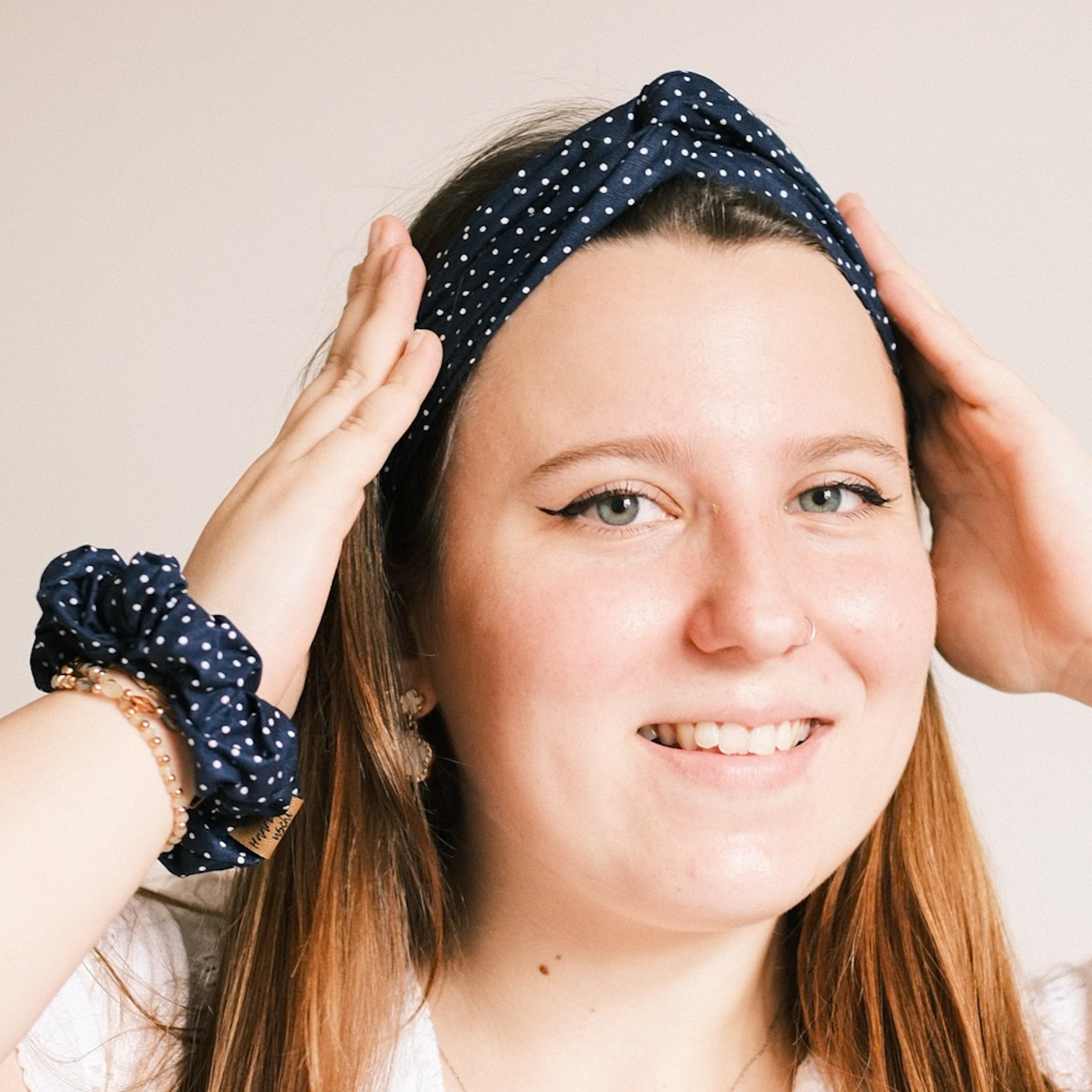 Drahthaarband schmal - Polka Dots Mini Blau
