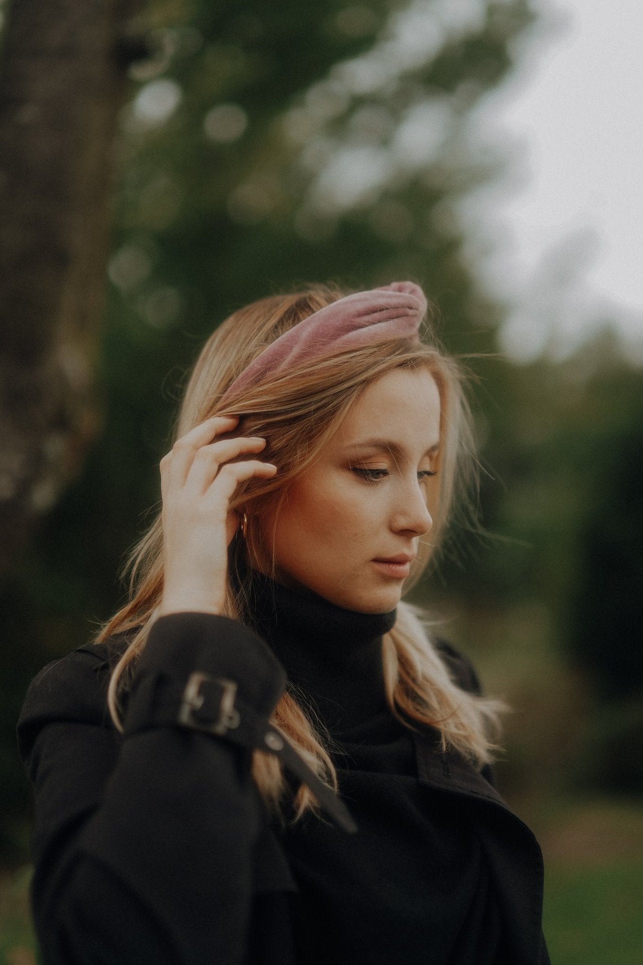 Drahthaarband Samt rosa