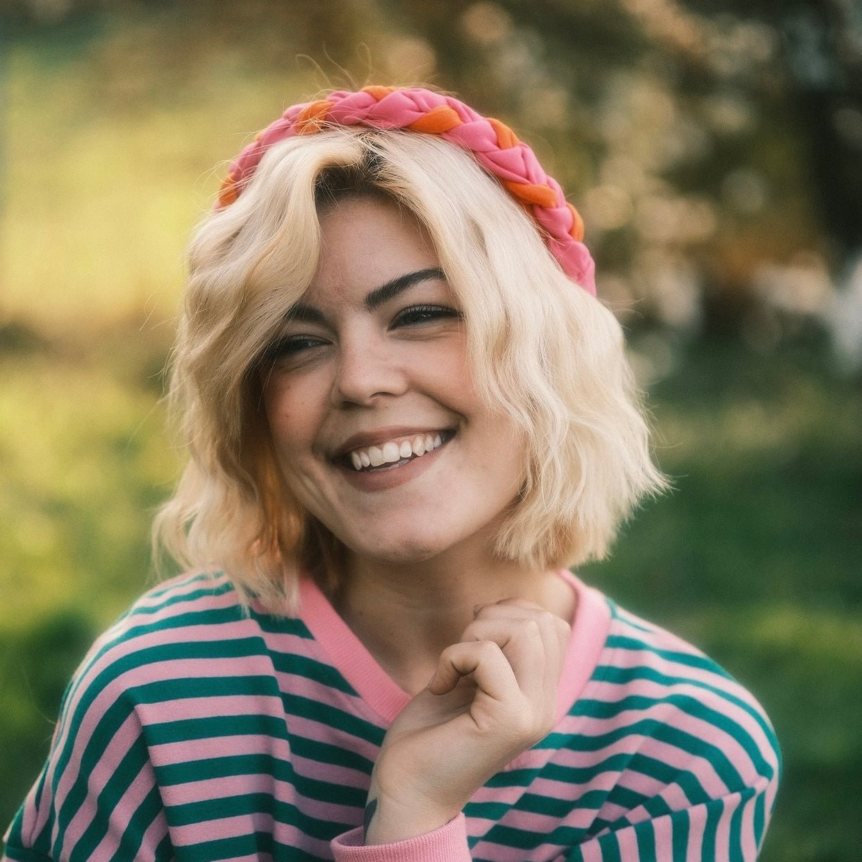 Lola pink/ orange - geflochtener Haarreif