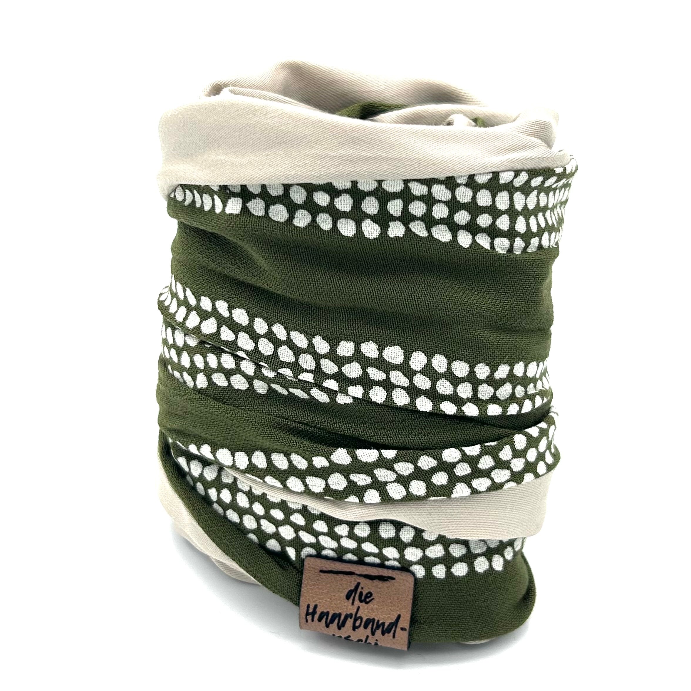 Drahthaarband 2 Seiten - Punkte Beige/Grün