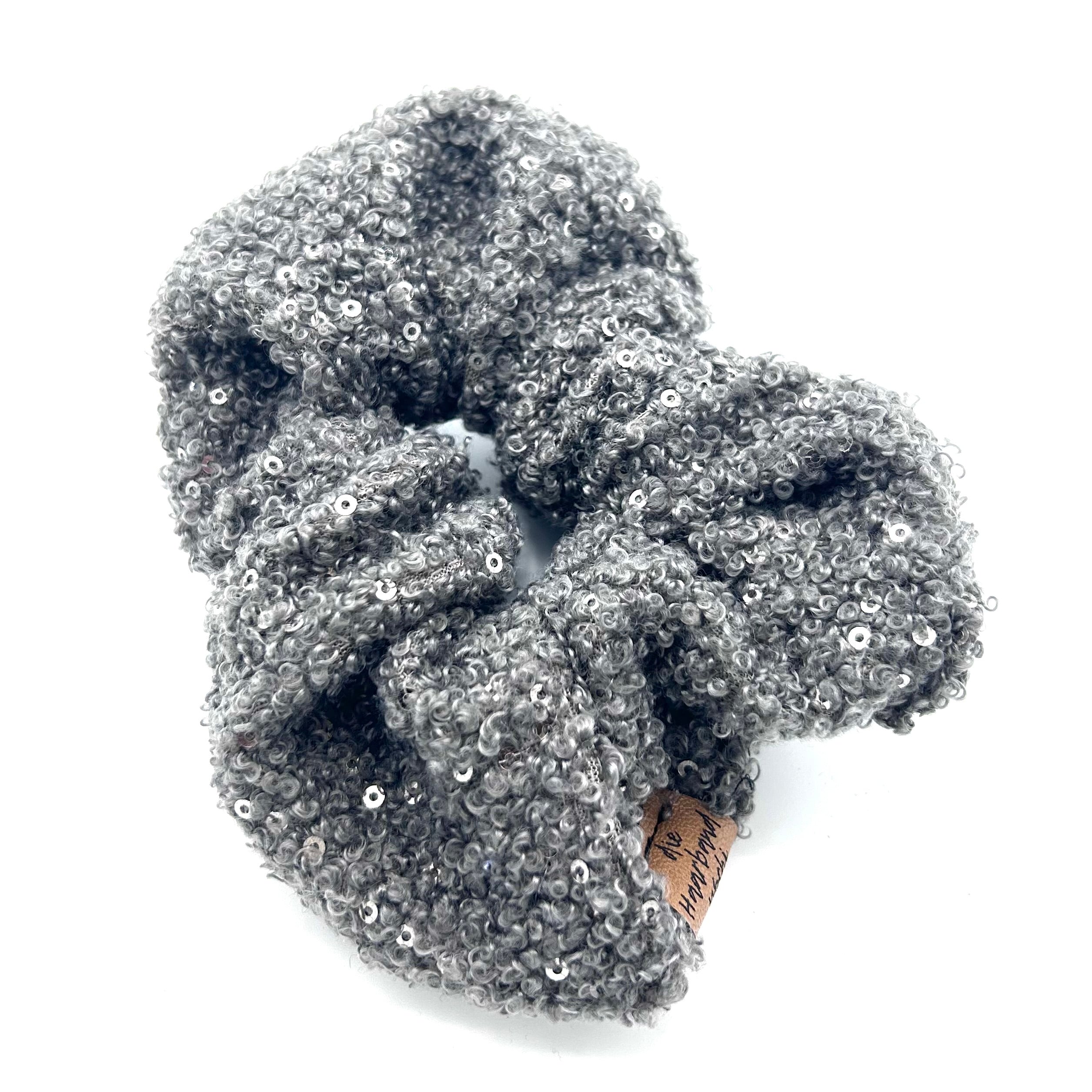Scrunchie - Teddy Pailletten Grau