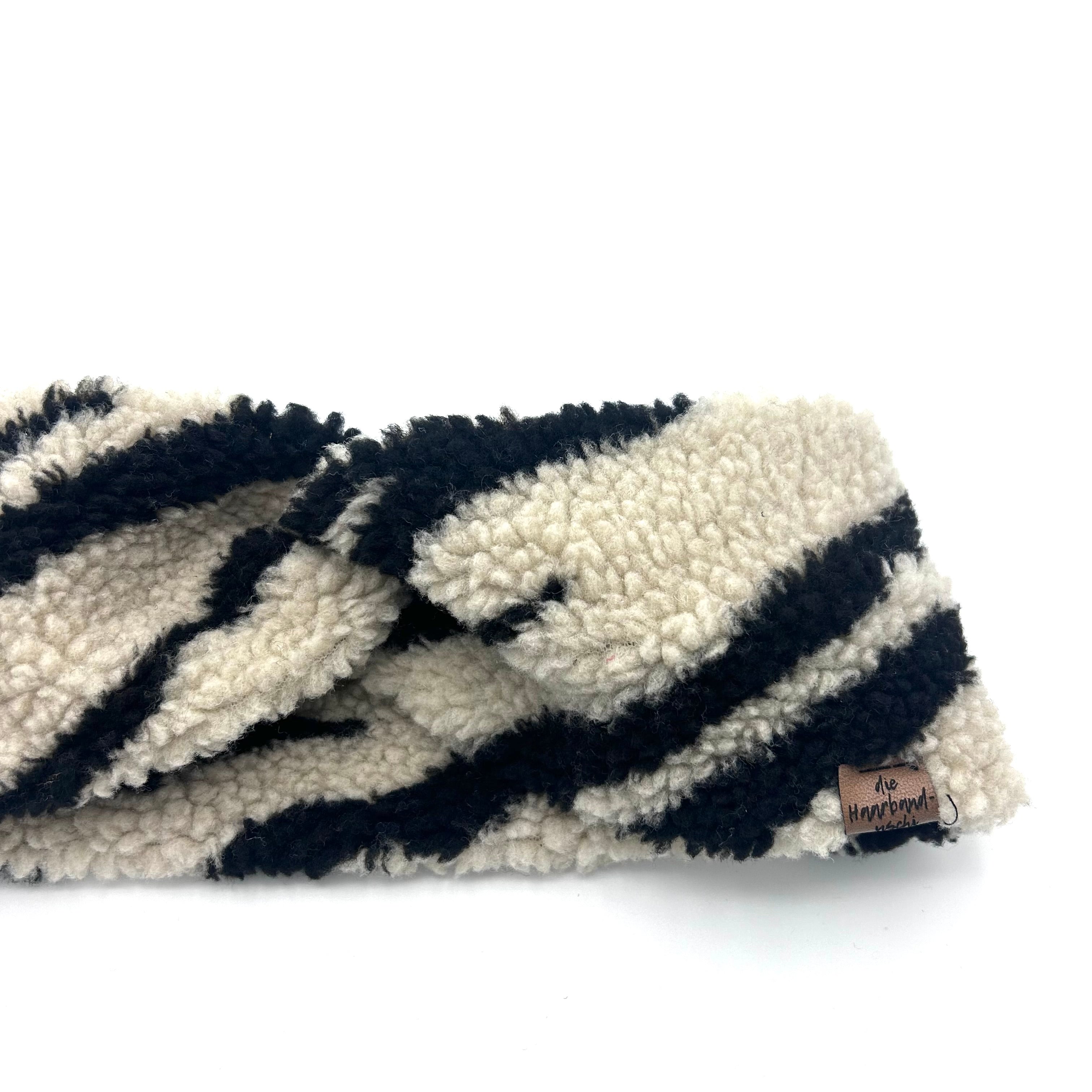 Basic Haarband - Teddy Zebrastreifen weiß