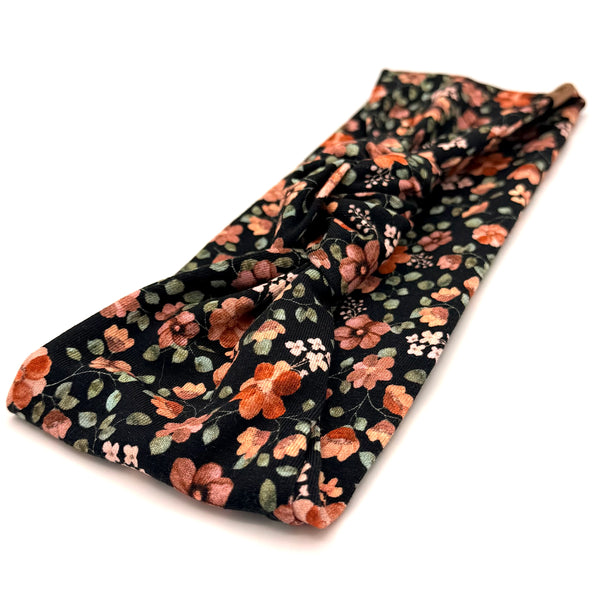 Haarband Knoten - Blumenkranz Orange Schwarz