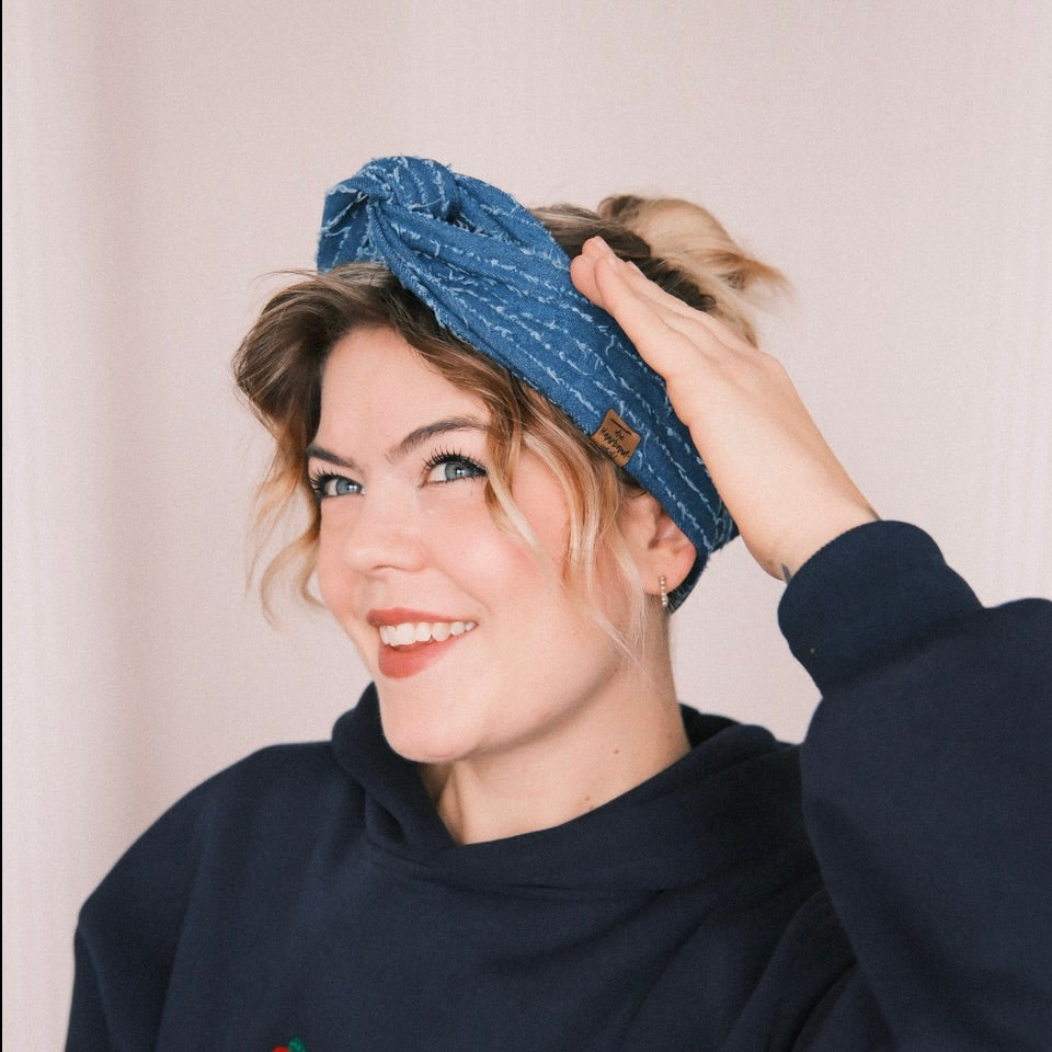 Drahthaarband schmal - Jeans Streifen Dunkel