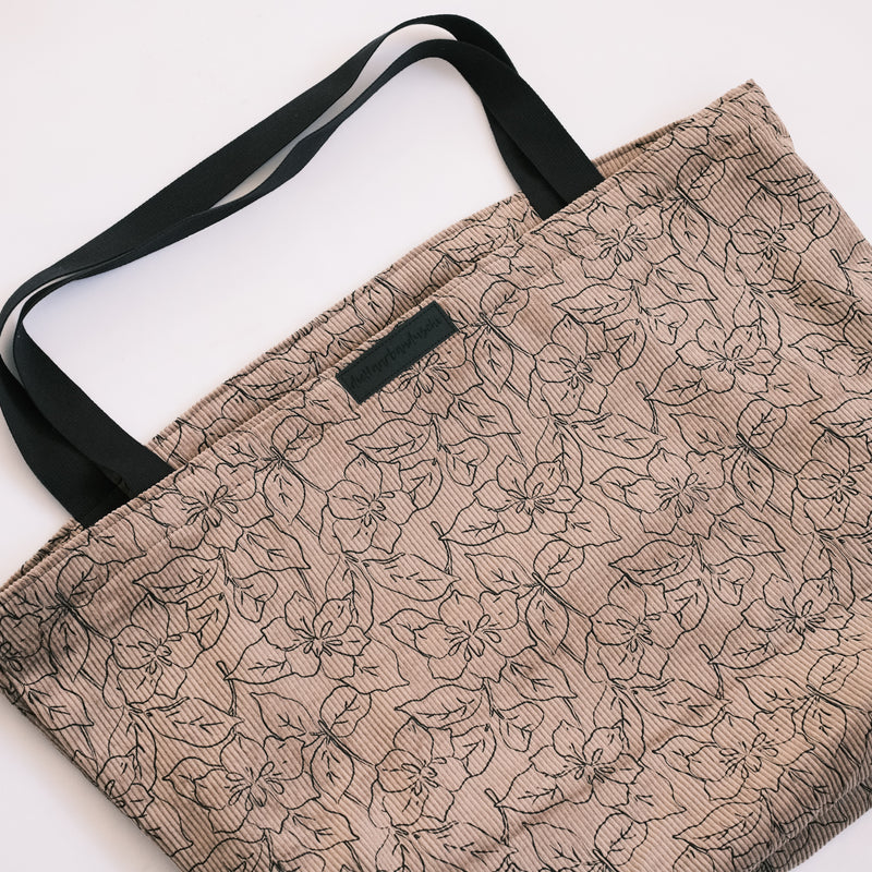 XL Shopper - Blumen Cord Taupe