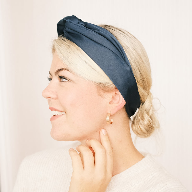 Drahthaarband breit - Satin Dunkelblau