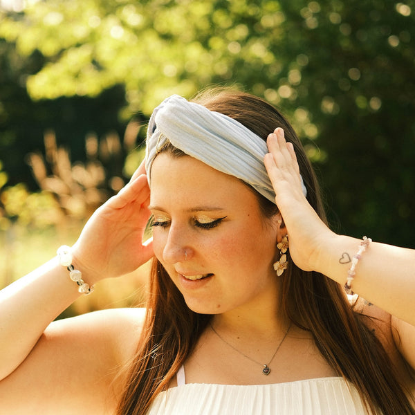Drahthaarband breit 2 Seiten - Denim Blossom