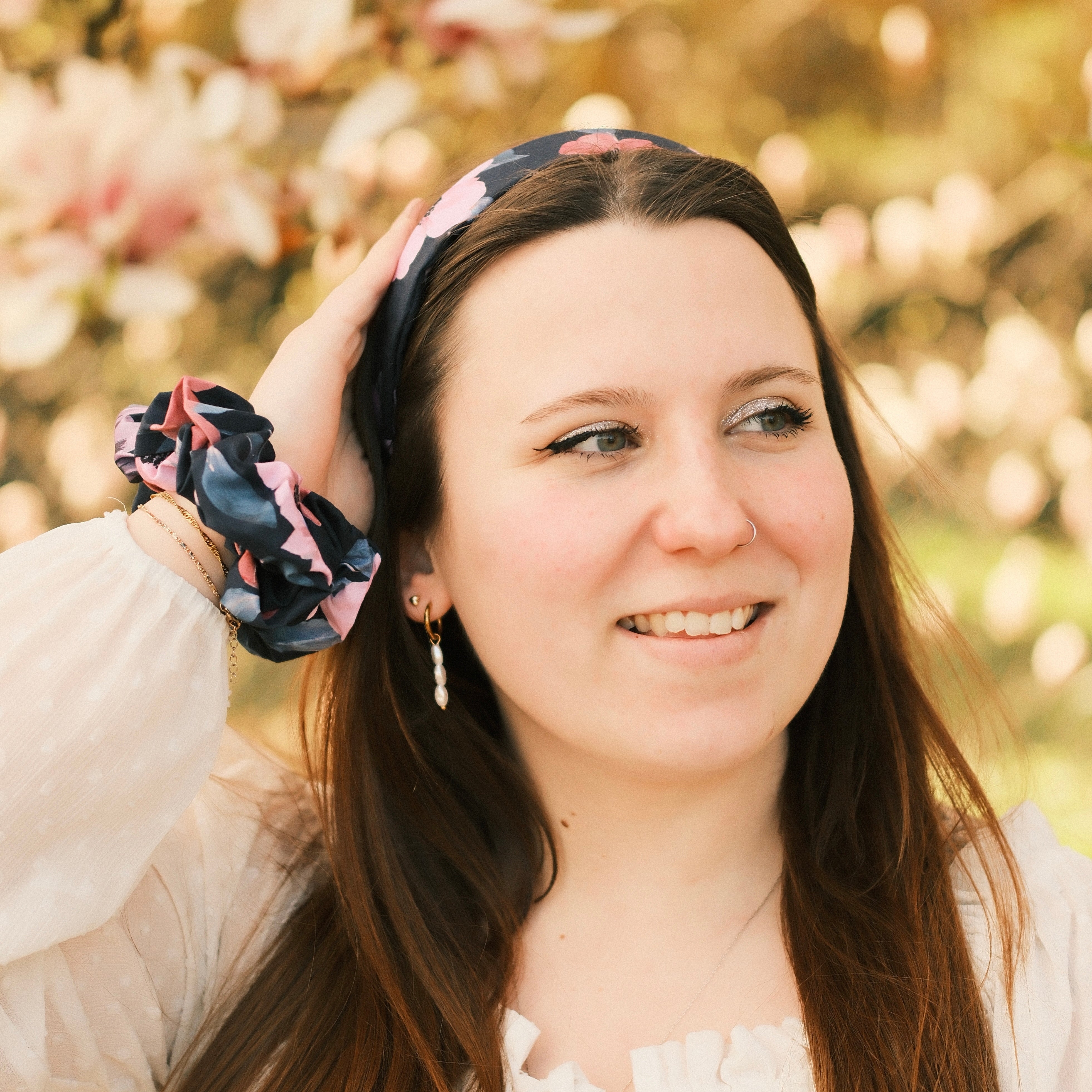 Scrunchie - Blumen Dunkelblau