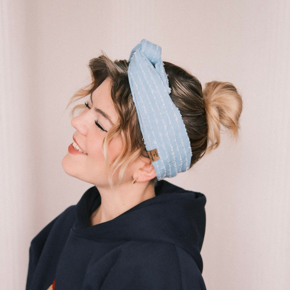 Drahthaarband schmal - Jeans Streifen Hell