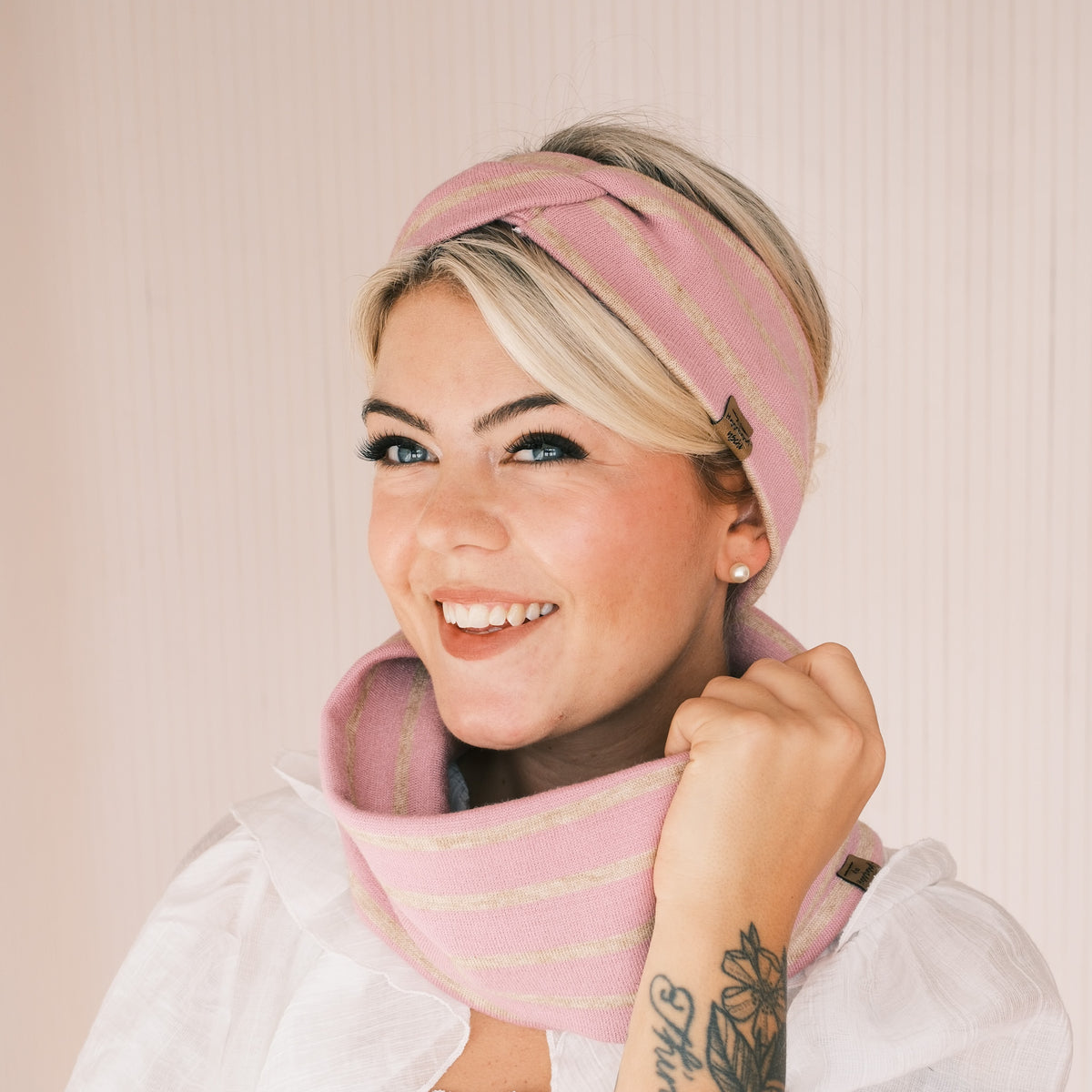 Basic Haarband - Strick Streifen Rosa