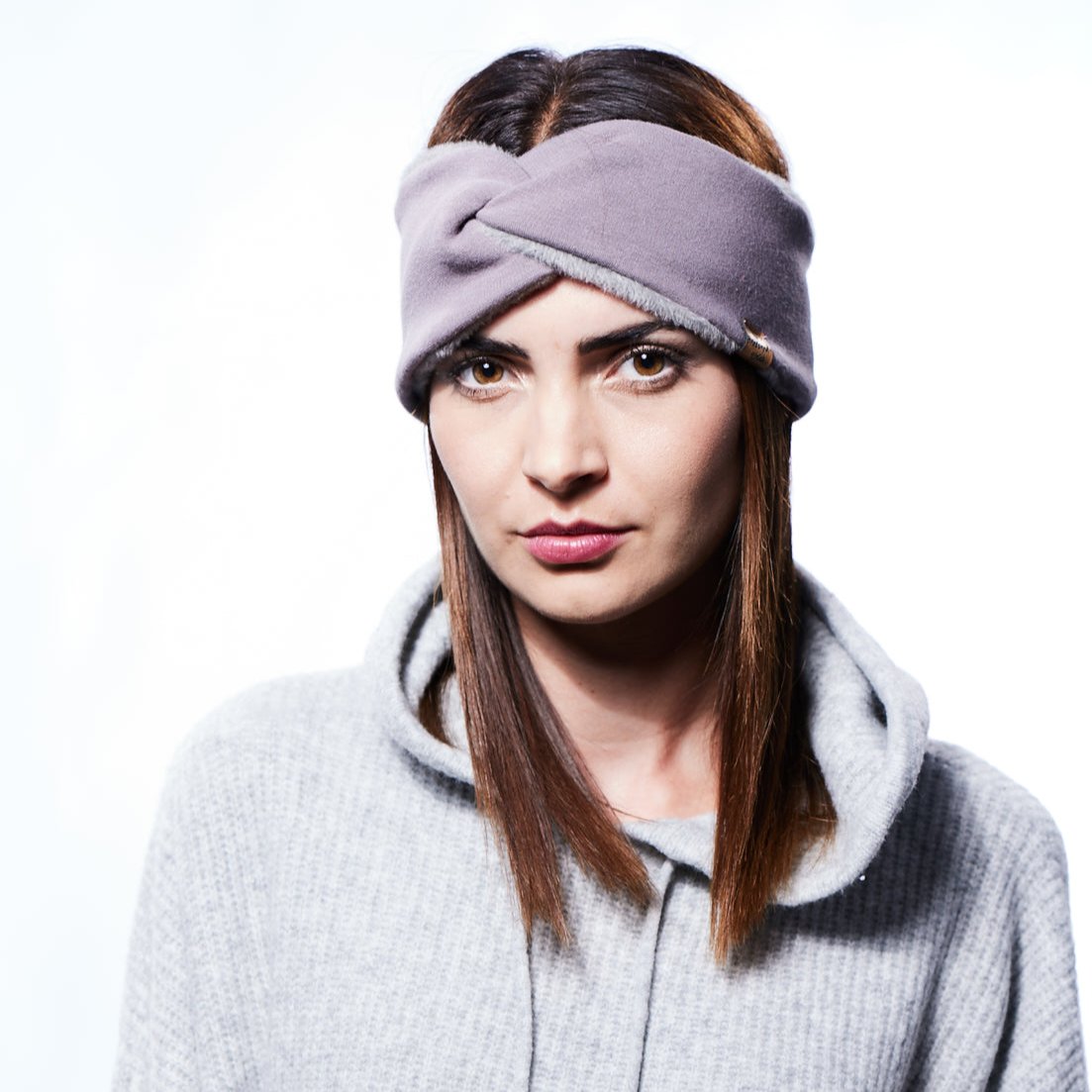 Stirnband Basic gefüttert grau