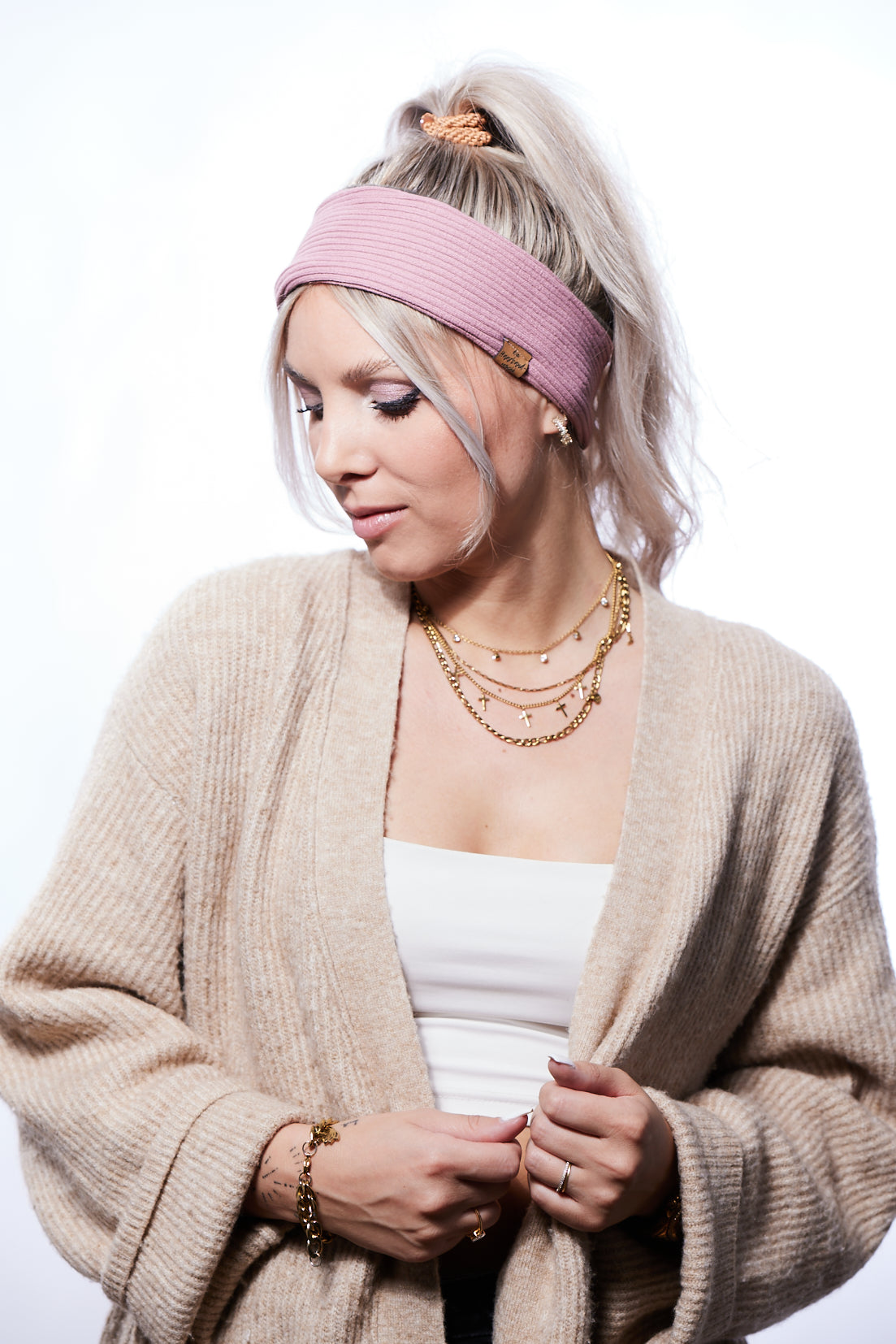 Stirnband sportlich gefüttert rosa / bordeaux