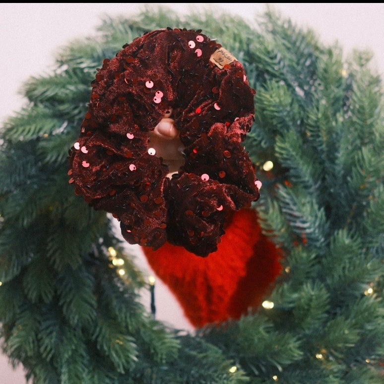 Big Scrunchie - Pailletten Weinrot Bordeaux