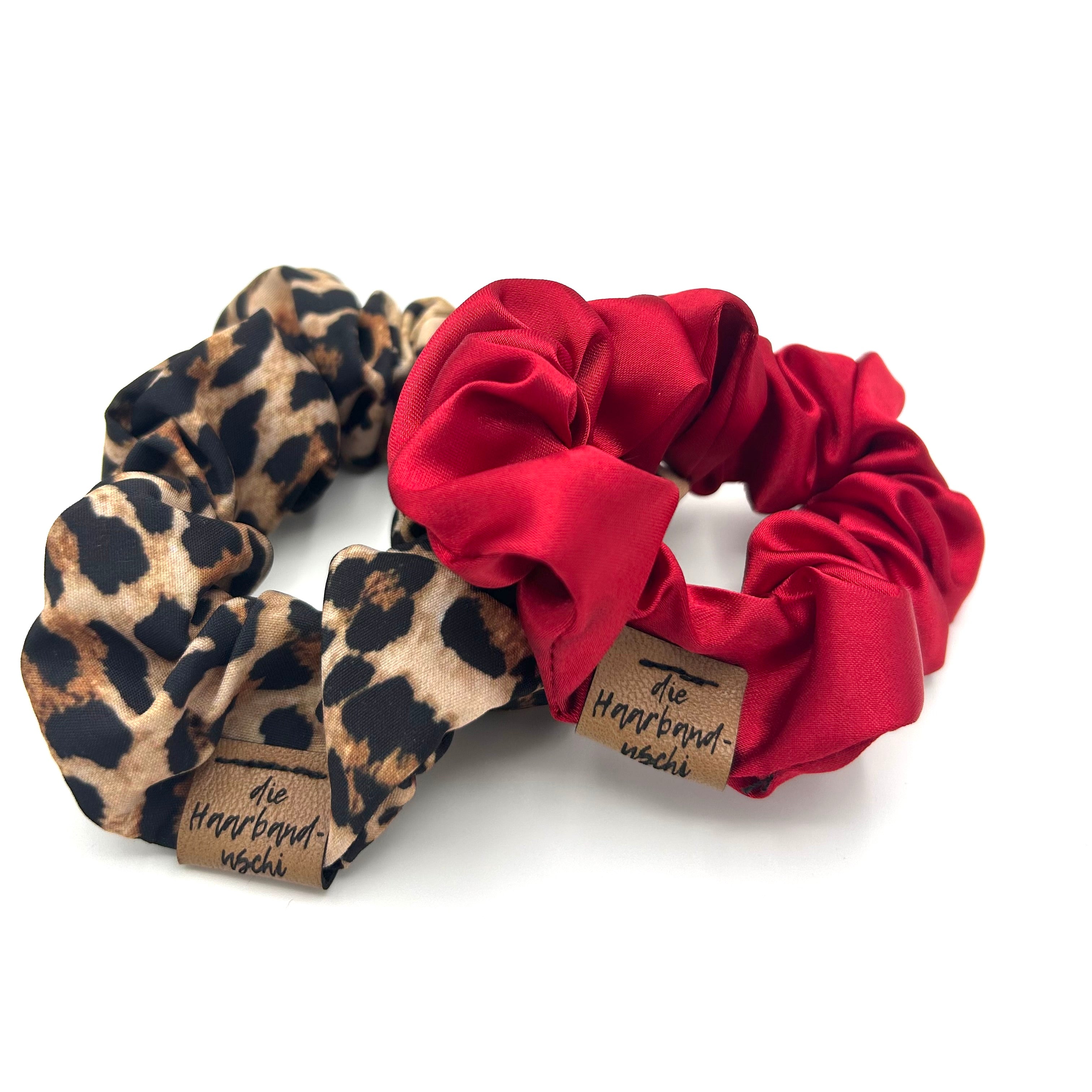 2er Scrunchie Set Leo braun/ Rot
