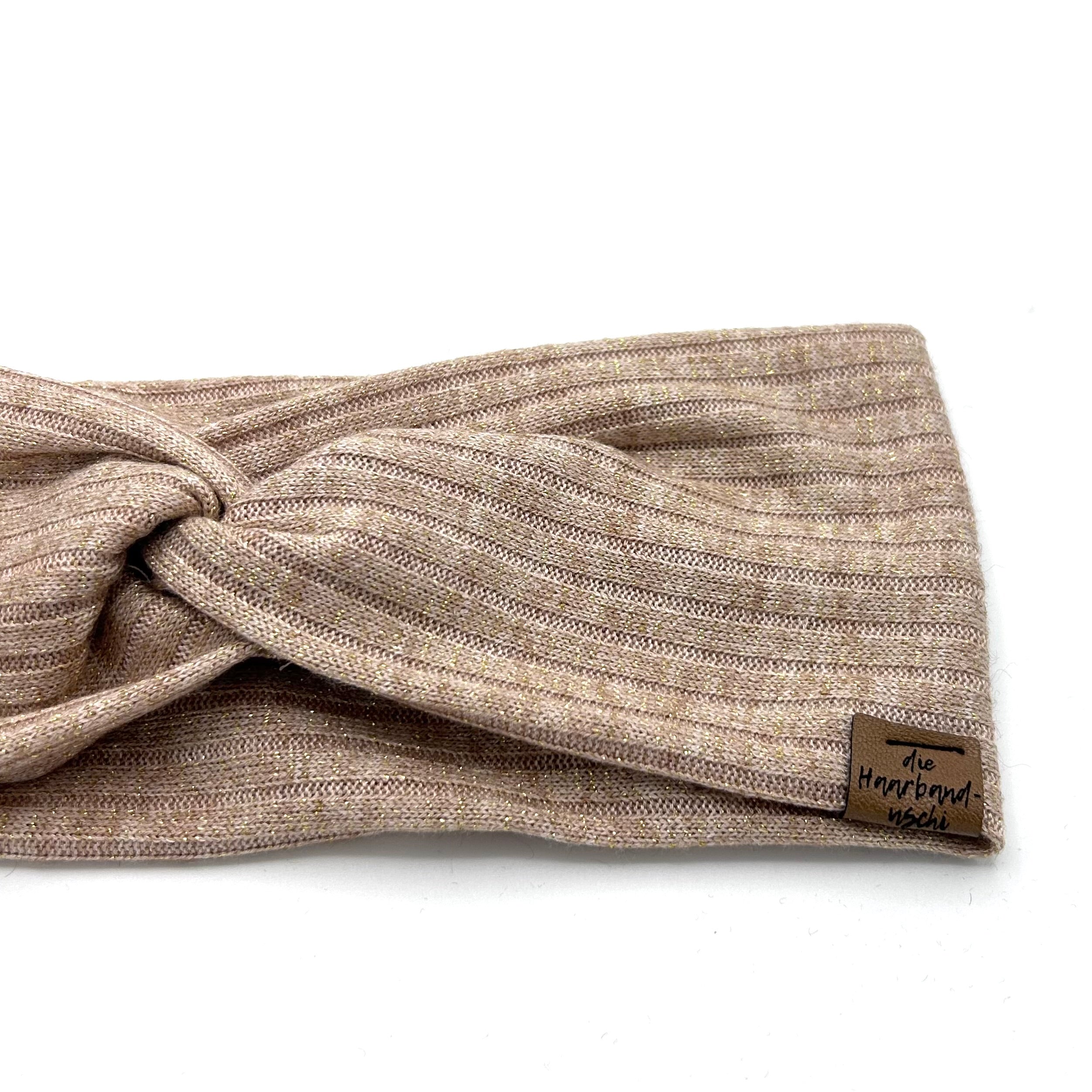 Basic Haarband - Strick Glitzer Beige