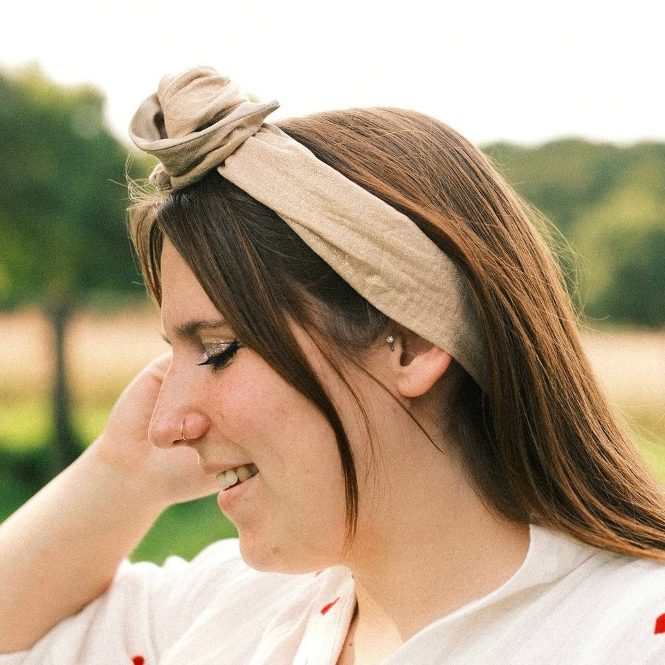 Drahthaarband 2 Seiten Glitzer/Satin beige