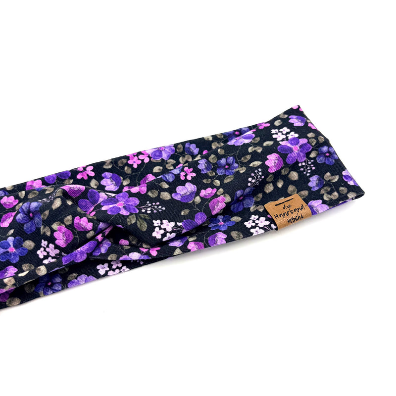 Basic Haarband – Blumengranz Schwarz Lila
