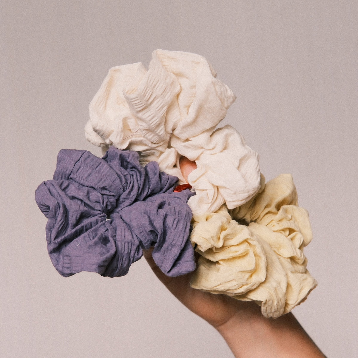 3er Big Scrunchie Set - Lemon Lavendel