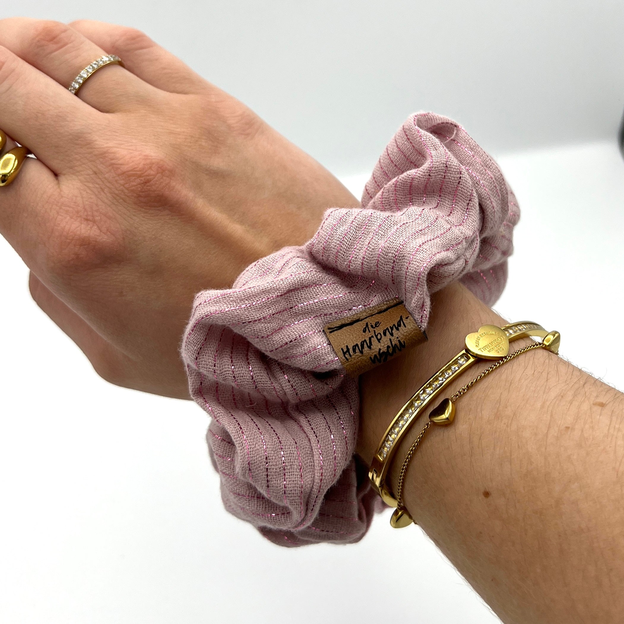 Scrunchie Musselin Glitzer rosa