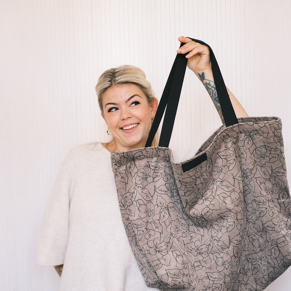 XL Shopper - Blumen Cord Taupe