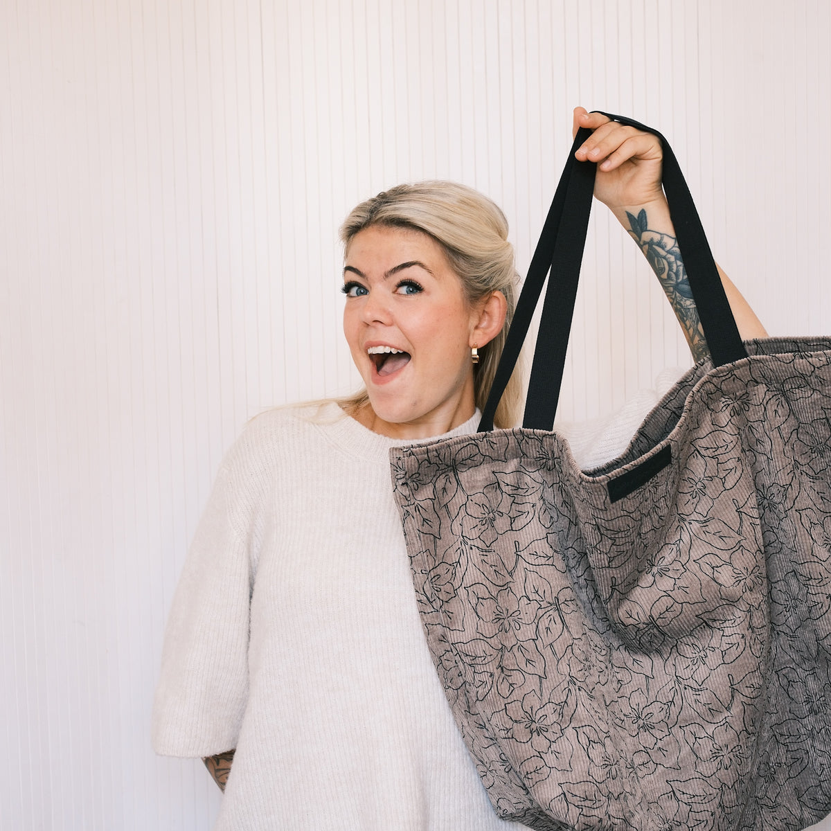 XL Shopper - Blumen Cord Taupe
