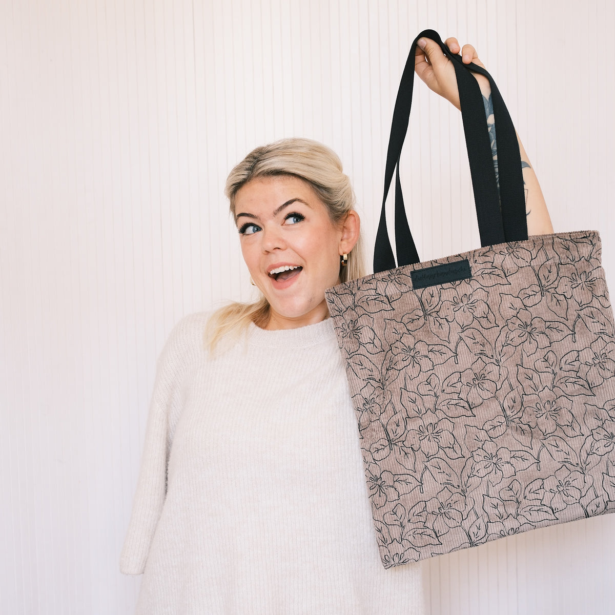 Shopper - Blumen Cord Taupe