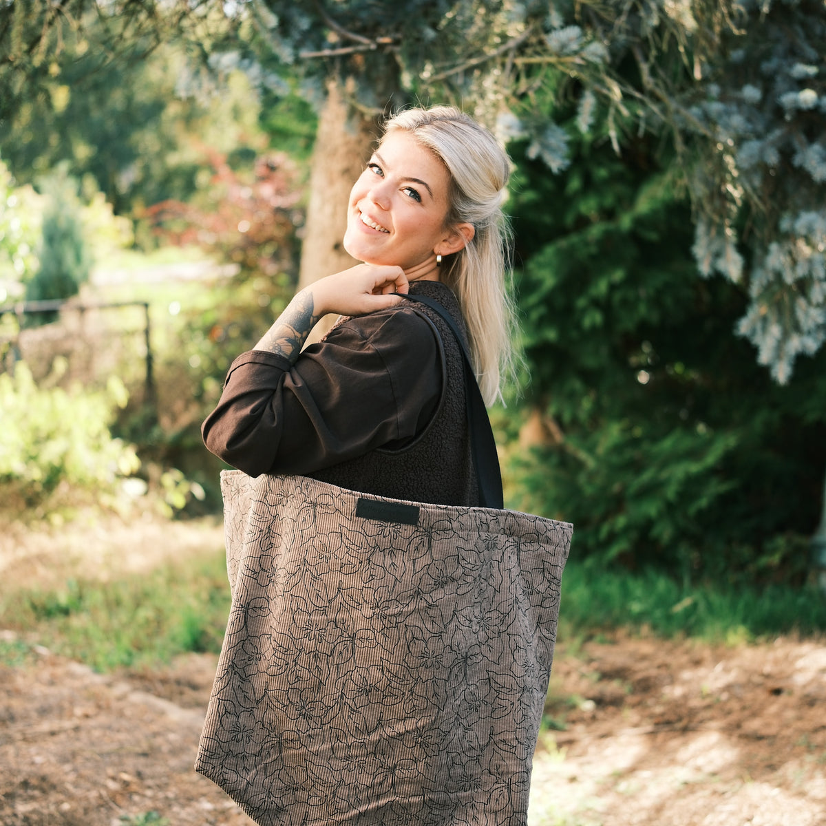 XL Shopper - Blumen Cord Taupe