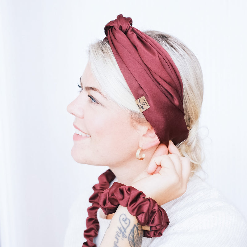 Drahthaarband breit - Satin Bordeaux