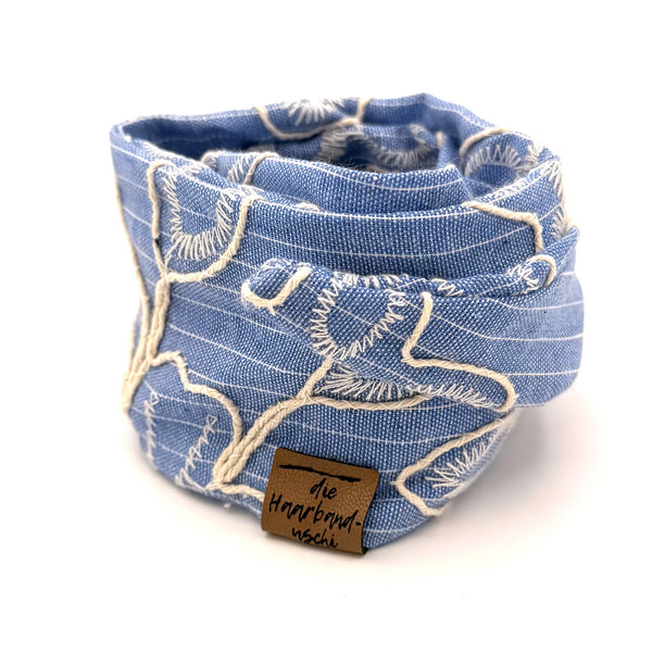 Drahthaarband schmal - Denim Blossom