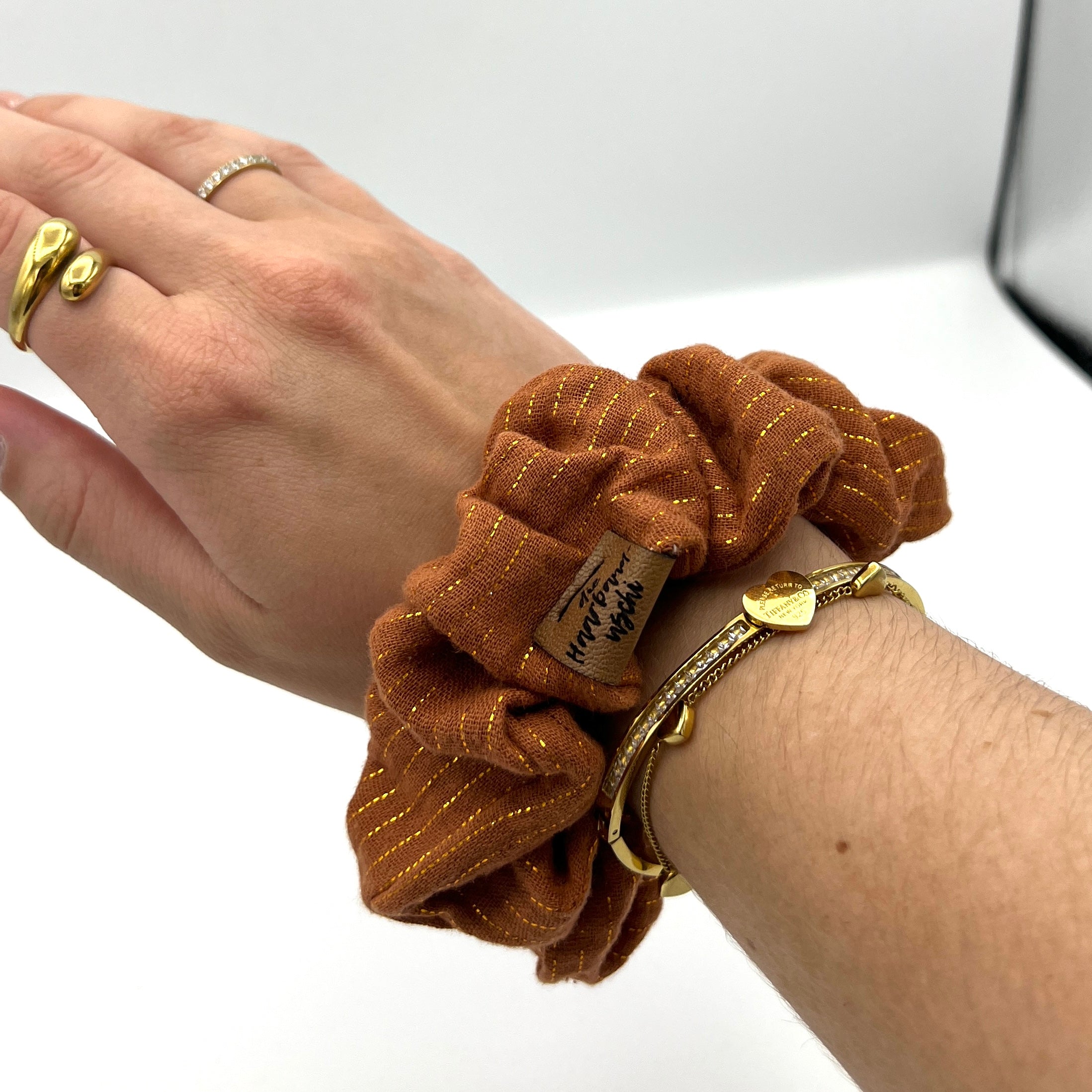 Scrunchie Musselin Glitzer rost