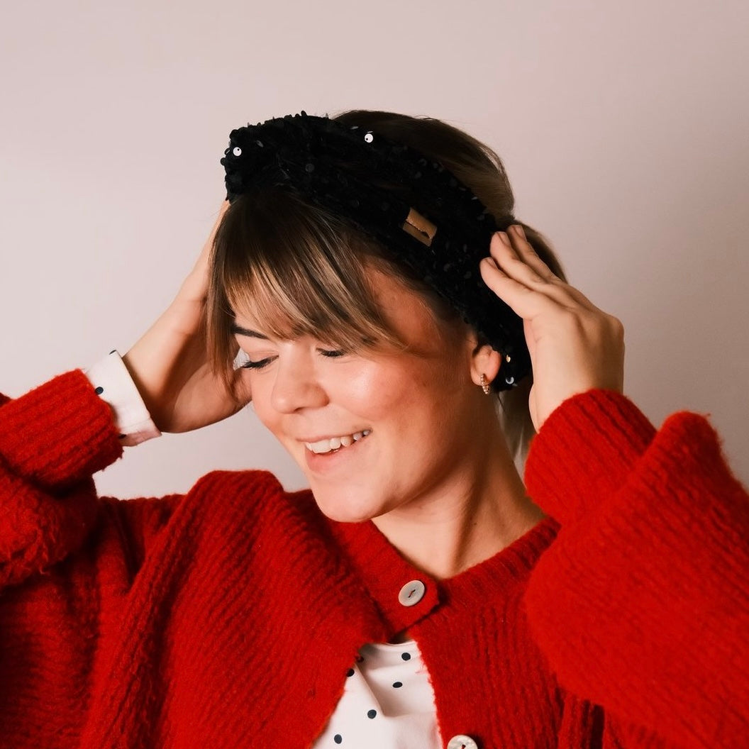 Drahthaarband - Pailletten Schwarz Onyx