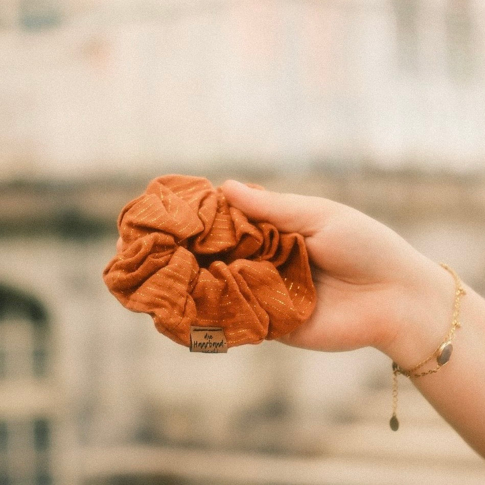 Scrunchie Musselin Glitzer rost