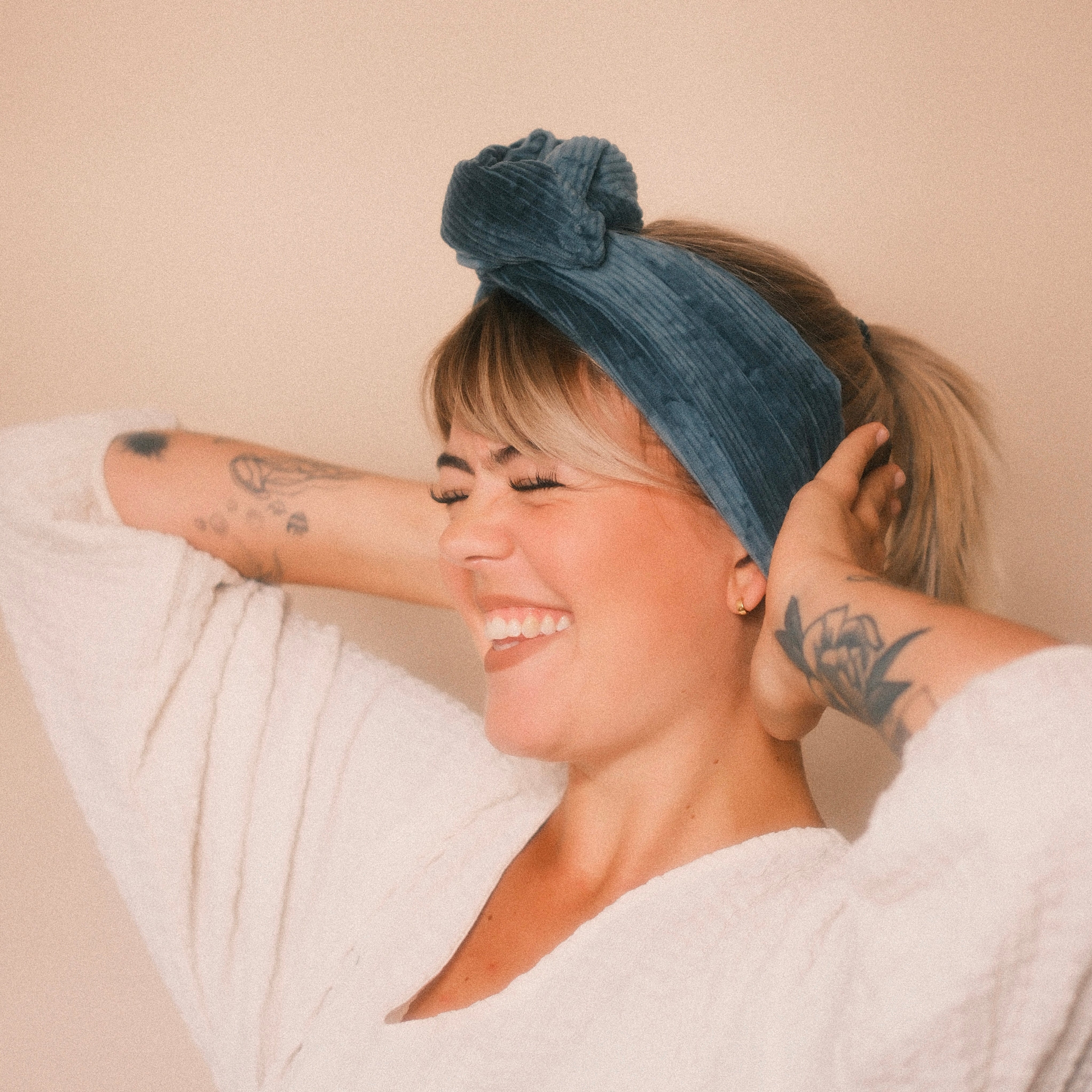 Drahthaarband breit - Cord Blau