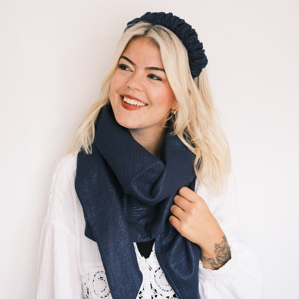 XXL Dreieckstuch – Musselin Glitzer Blau