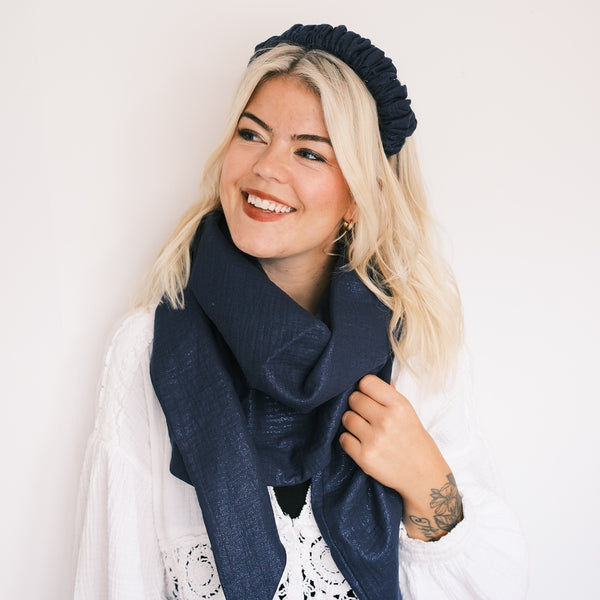 XXL Dreieckstuch - Musselin Glitzer Blau