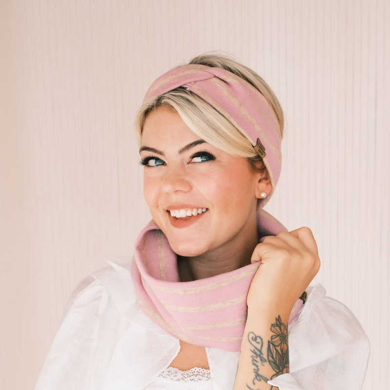 Basic Haarband - Strick Streifen Rosa
